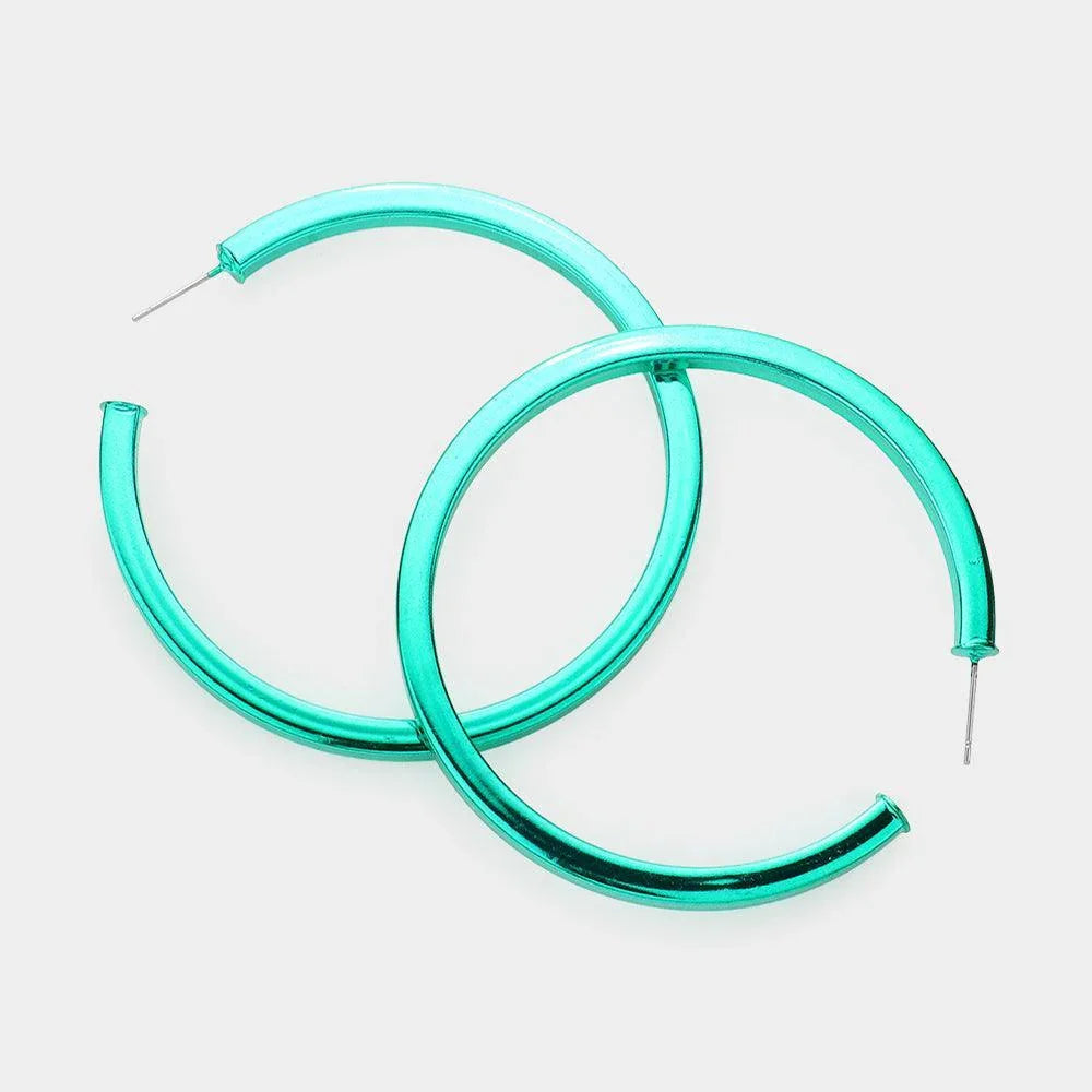 Green Colored Metal Hoop Earrings - Jewelry Store by Erik Rayo