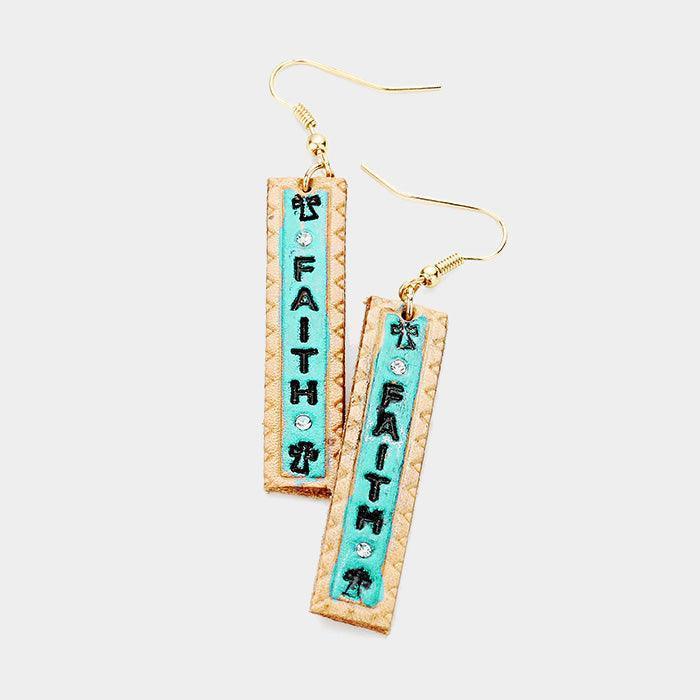 Turquoise "Faith" Genuine Leather Bar Dangle Earrings - Jewelry Store by Erik Rayo