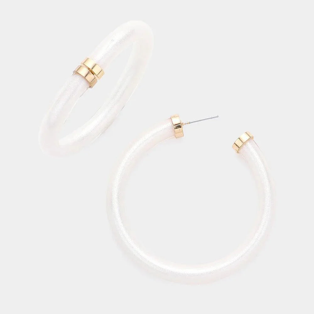 Ivory Colored Shiny Tube Hoop Earrings - Jewelry Store by Erik Rayo