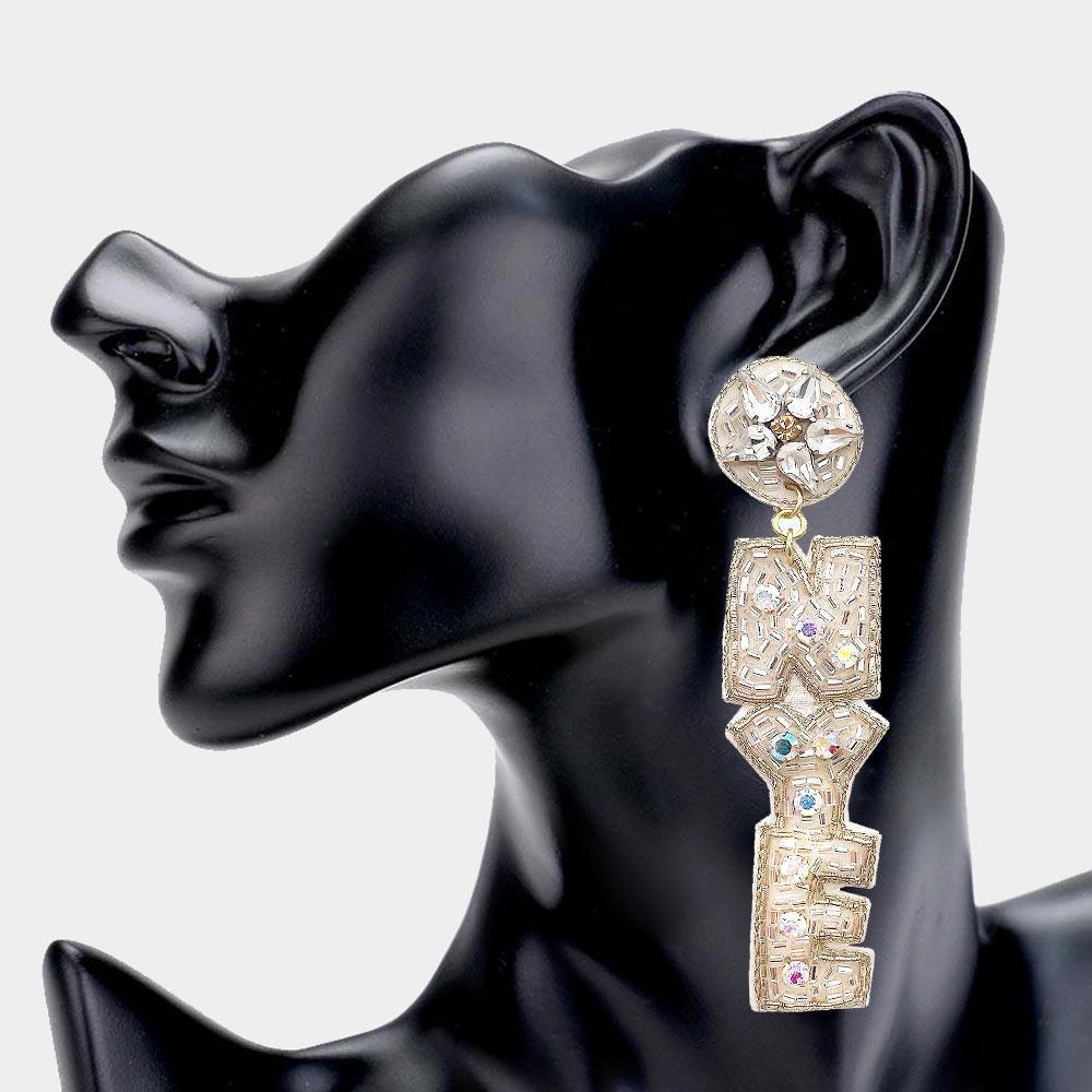 Silver NYE Felt Back Beaded Message Link Dangle Earrings - Jewelry Store by Erik Rayo
