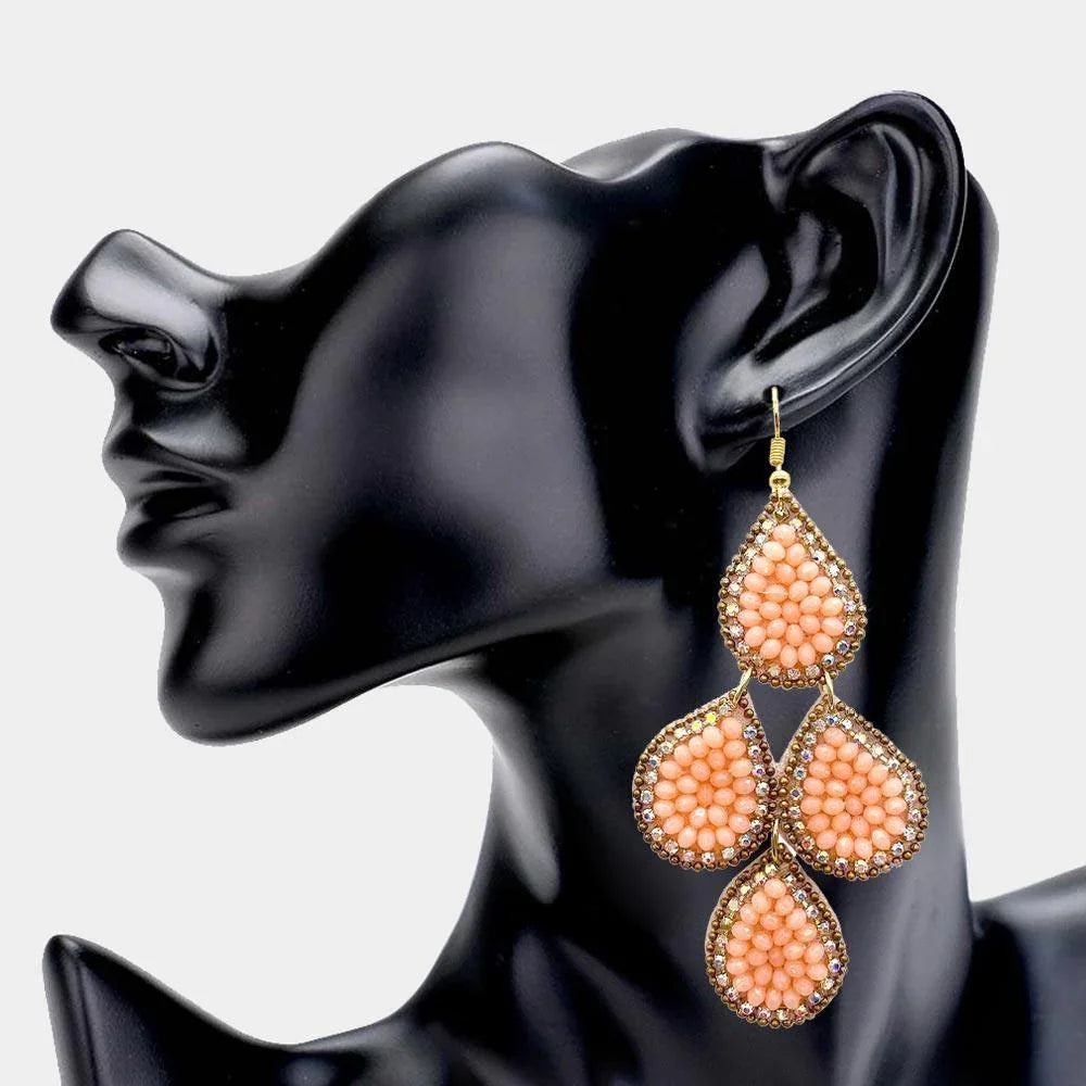 Pink Felt Back Faceted Beaded Teardrop Link Dangle Earrings - Jewelry Store by Erik Rayo