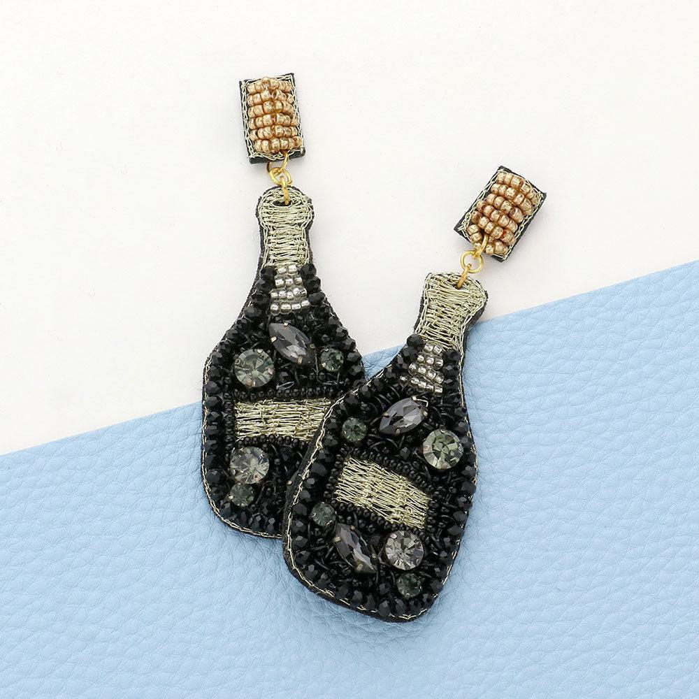 Black Felt Back Stone Embellished Champagne Dangle Earrings - Jewelry Store by Erik Rayo