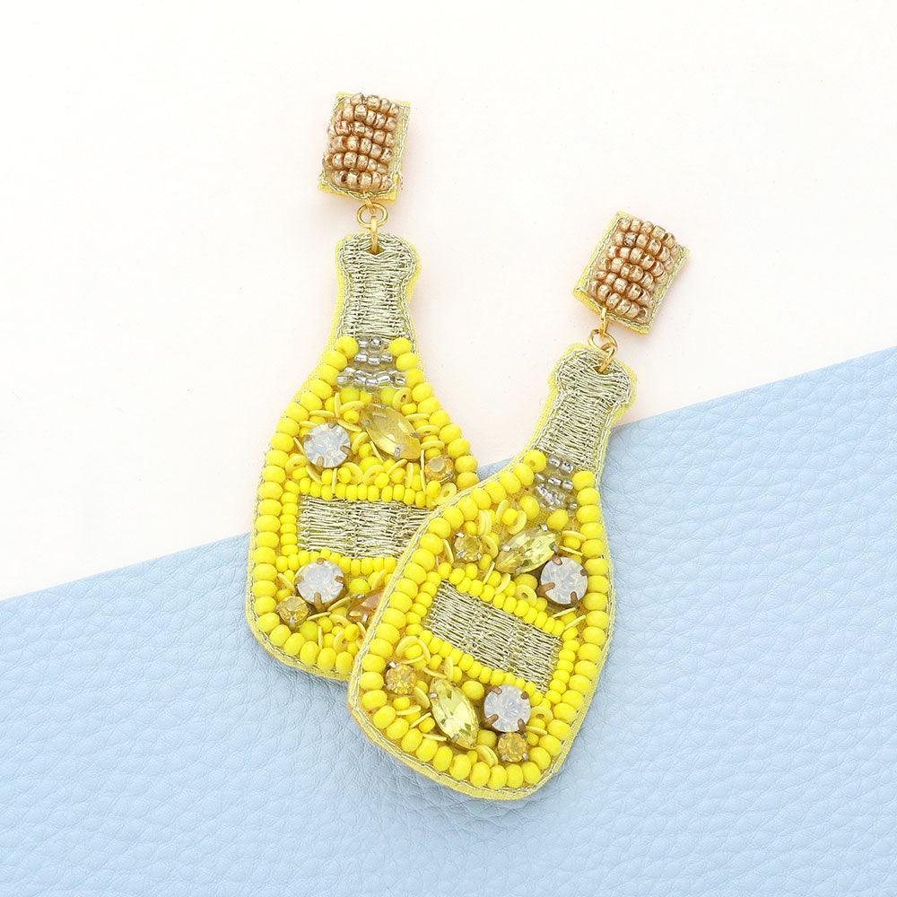 Yellow Felt Back Stone Embellished Champagne Dangle Earrings - Jewelry Store by Erik Rayo