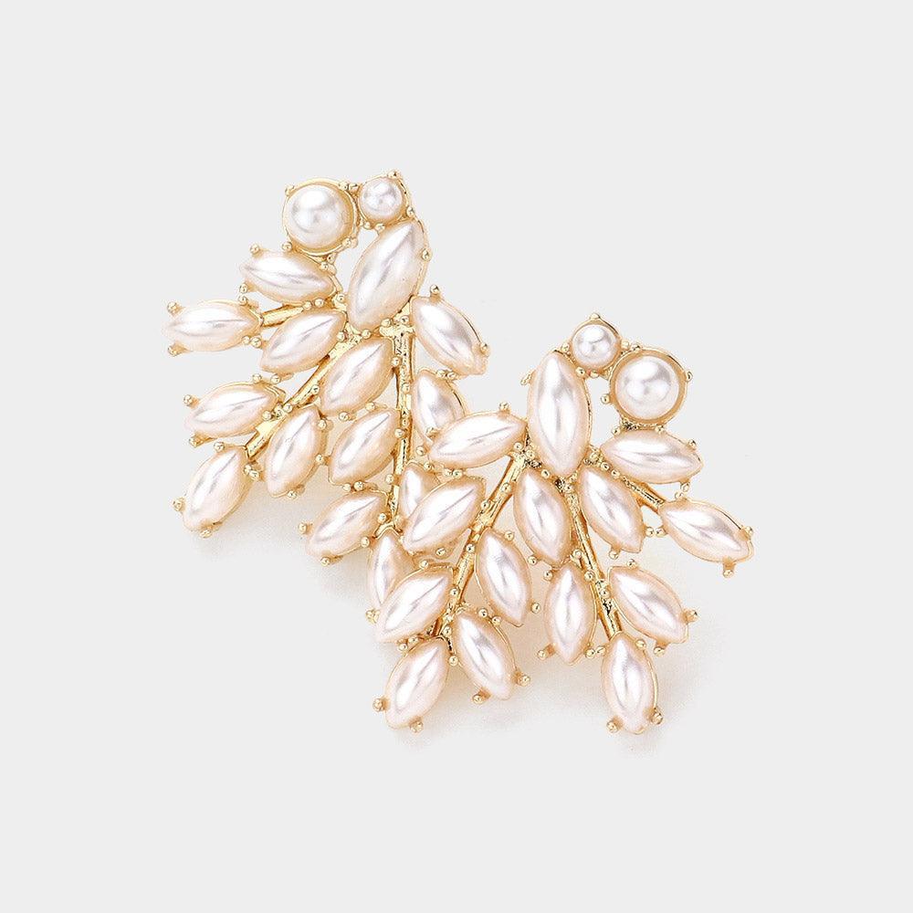 Cream Marquise Round Stone Cluster Earrings - Jewelry Store by Erik Rayo