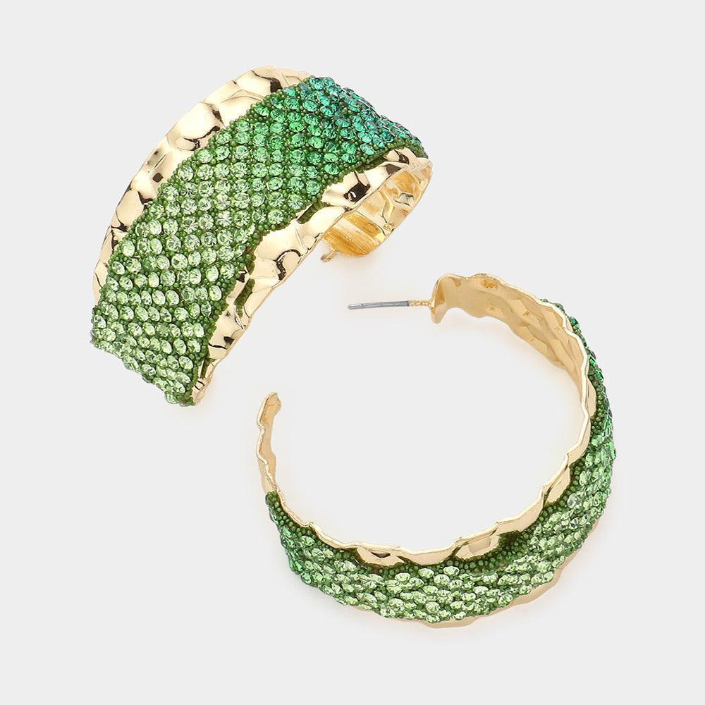 Green Rhinestone Paved Hoop Earrings - Jewelry Store by Erik Rayo