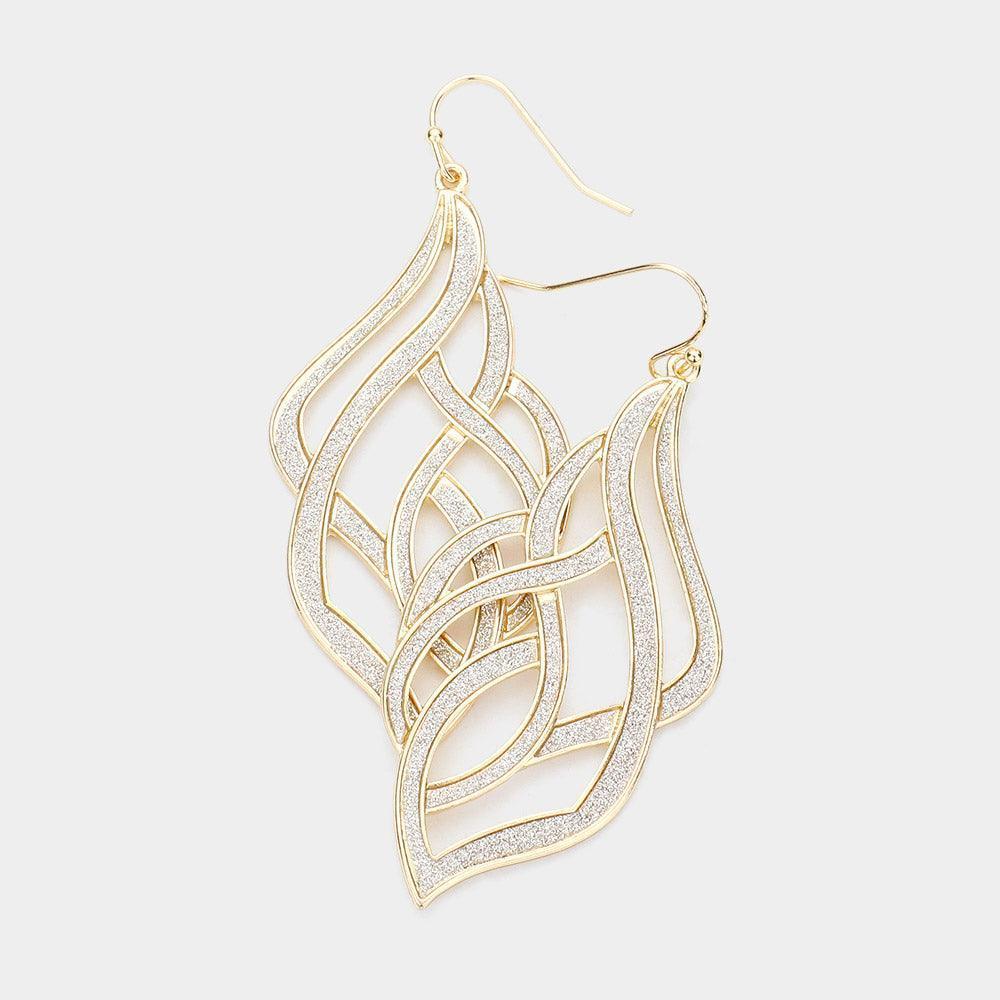 Gold Glittered Abstract Wavy Metal Dangle Earrings - Jewelry Store by Erik Rayo