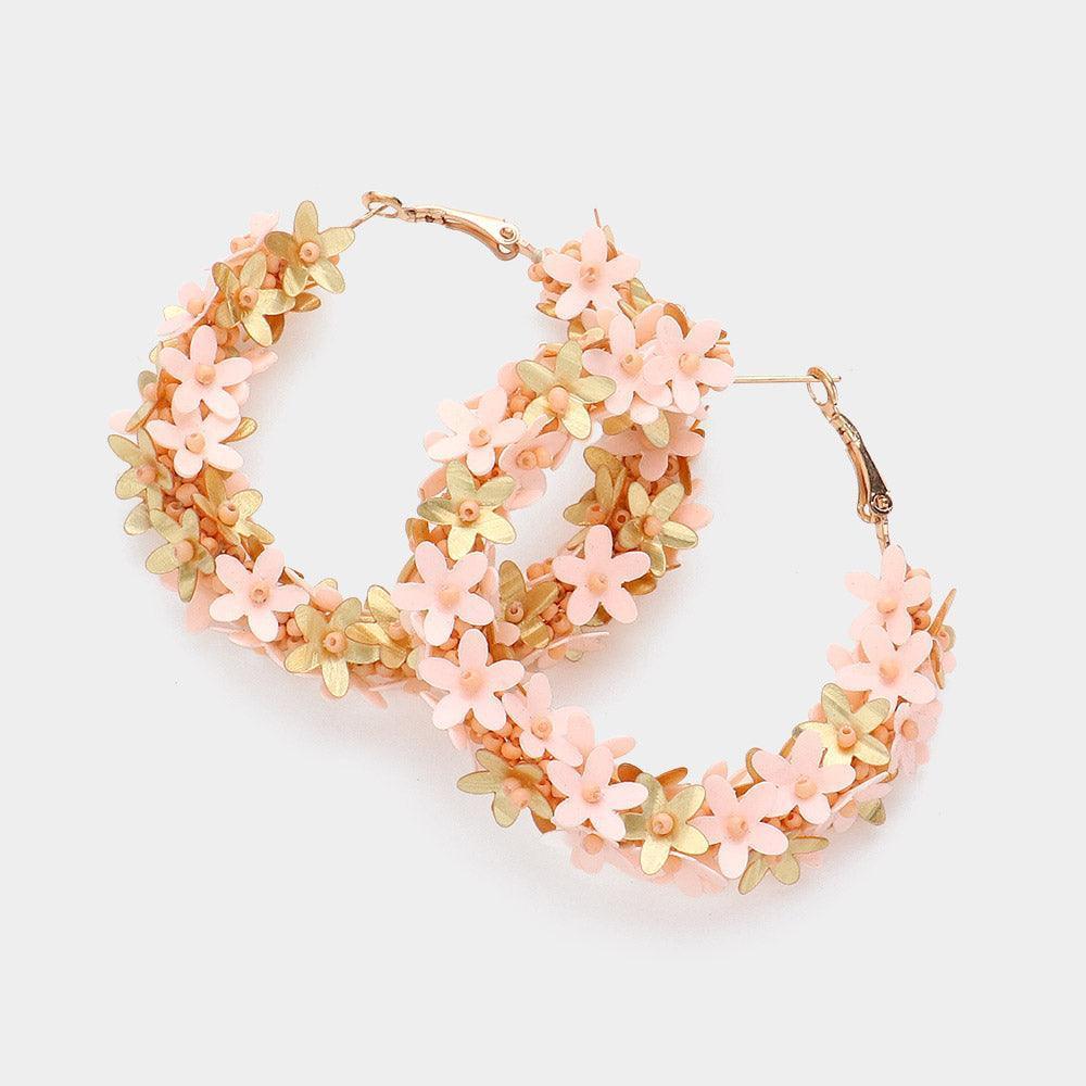 Pink Sequin Flower Hoop Earrings - Jewelry Store by Erik Rayo