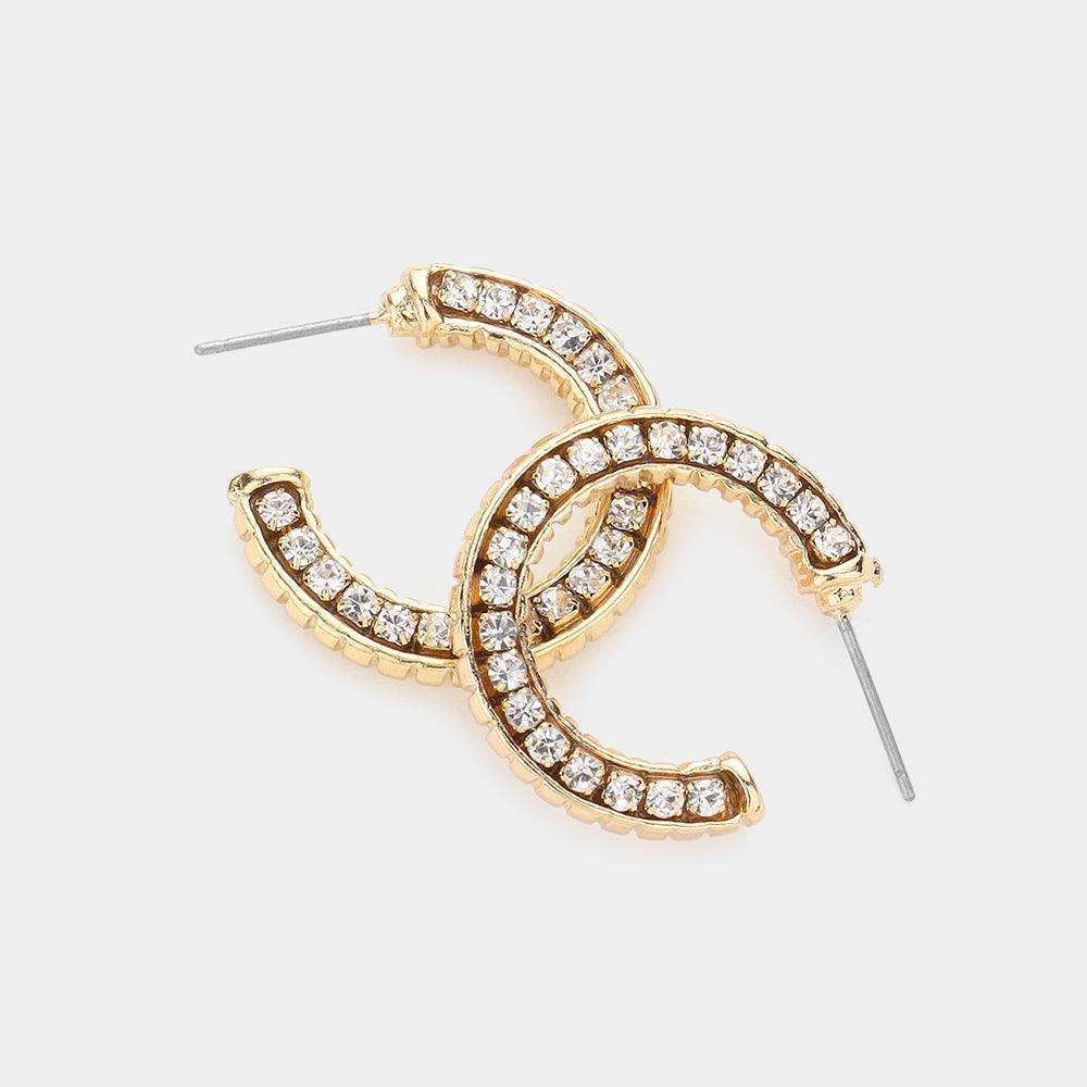Gold Rhinestone Embellished Metal Hoop Earrings - Jewelry Store by Erik Rayo