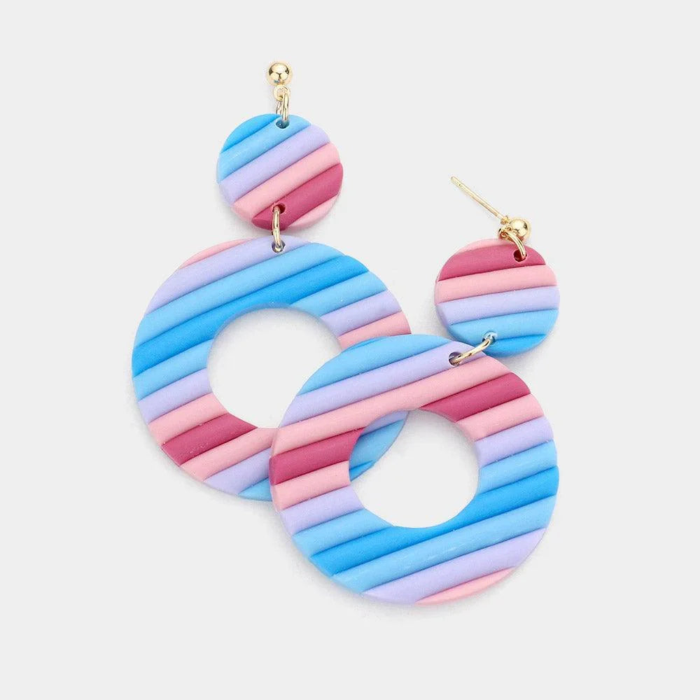 Colorful Open Round Polymer Clay Link Dangle Earrings - Jewelry Store by Erik Rayo