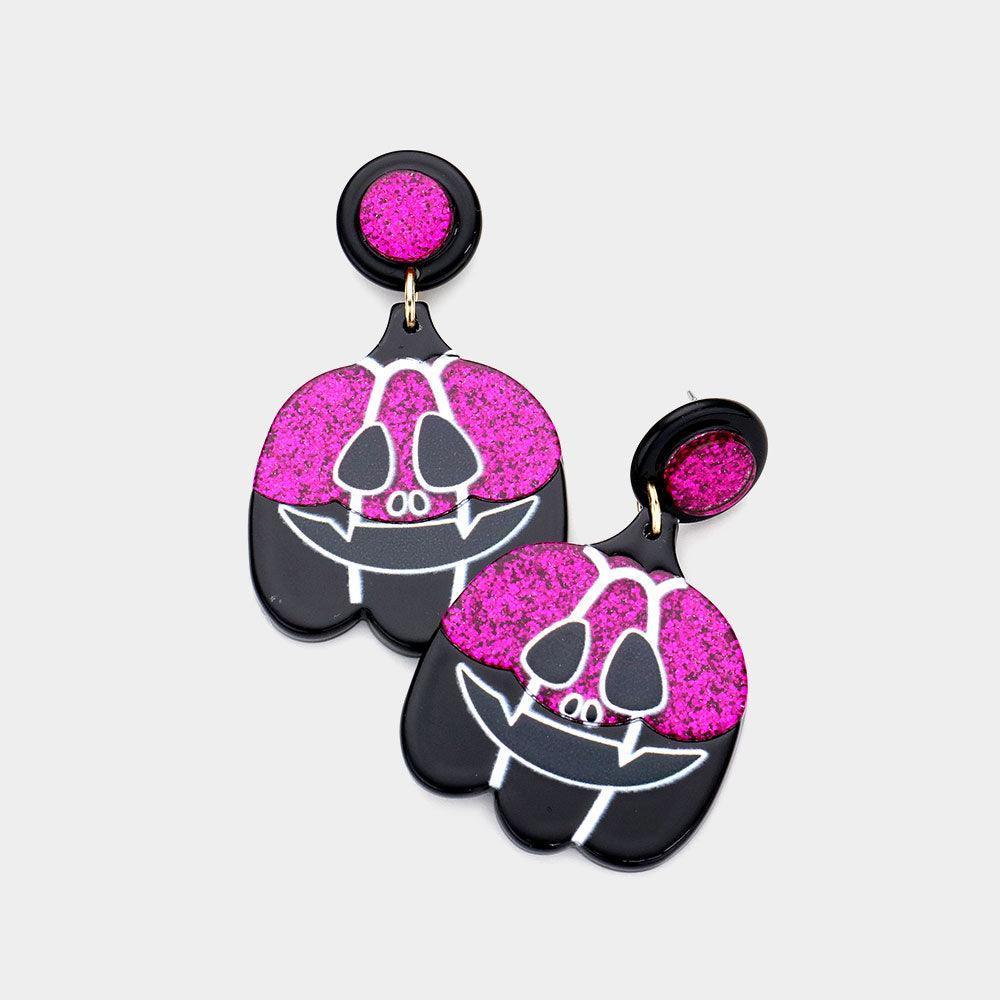 Fuchsia Resin Pumpkin Dangle Earrings - Jewelry Store by Erik Rayo