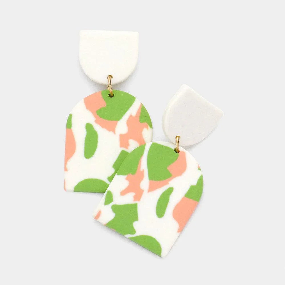 Green Patterned Polymer Clay Dangle Earrings - Jewelry Store by Erik Rayo