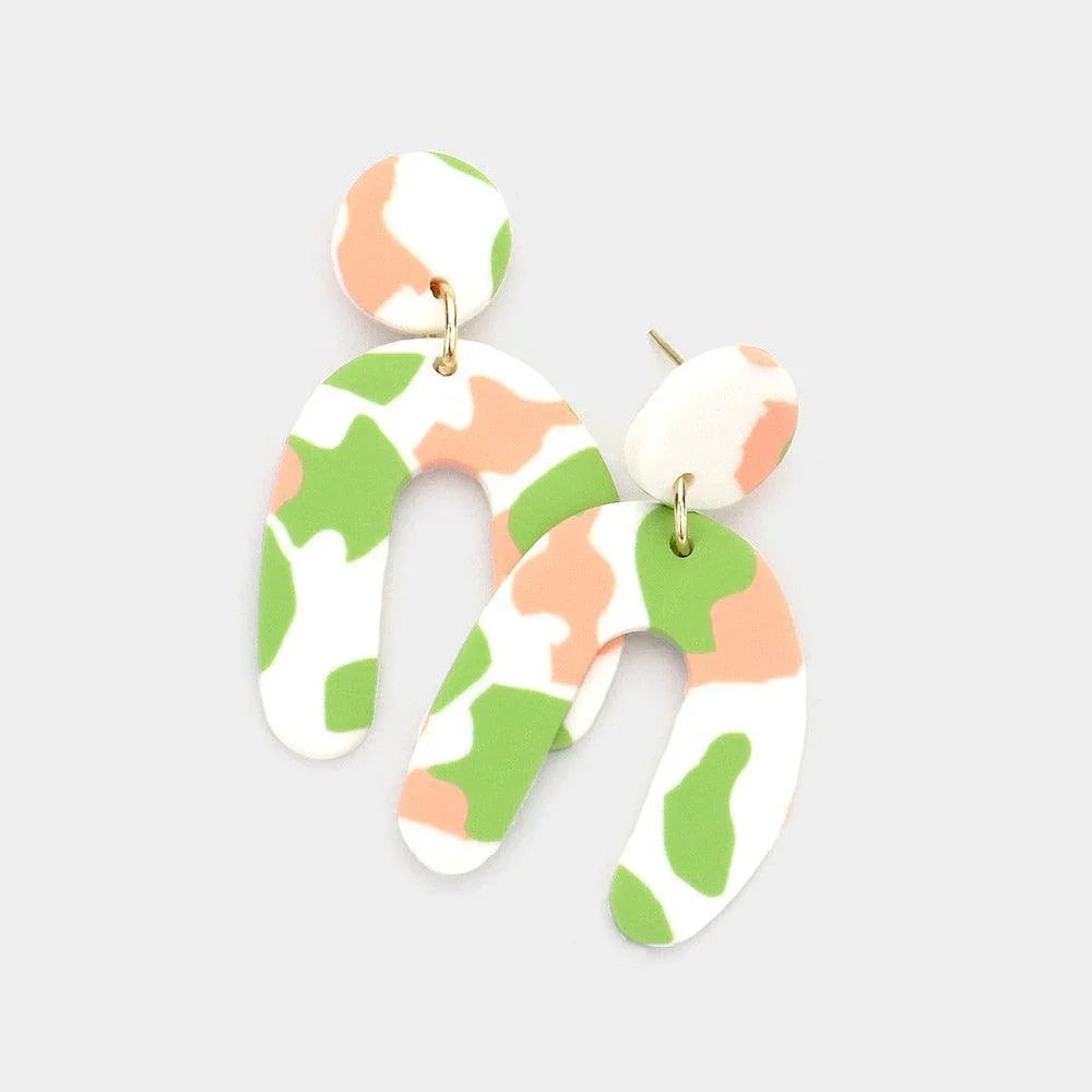 Green Patterned Abstract Polymer Clay Dangle Earrings - Jewelry Store by Erik Rayo