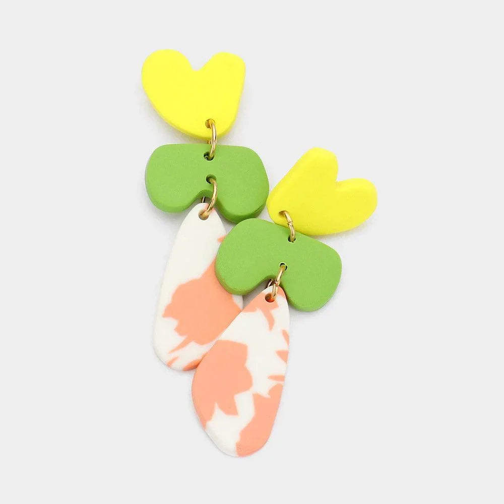 Patterned Abstract Triple Polymer Clay Link Dangle Earrings - Jewelry Store by Erik Rayo