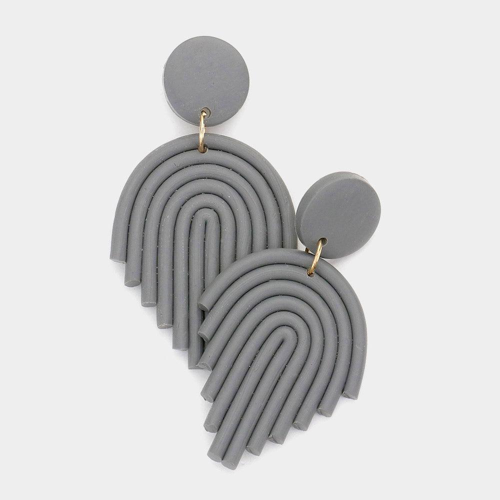 Gray Curved Polymer Clay Link Dangle Earrings - Jewelry Store by Erik Rayo