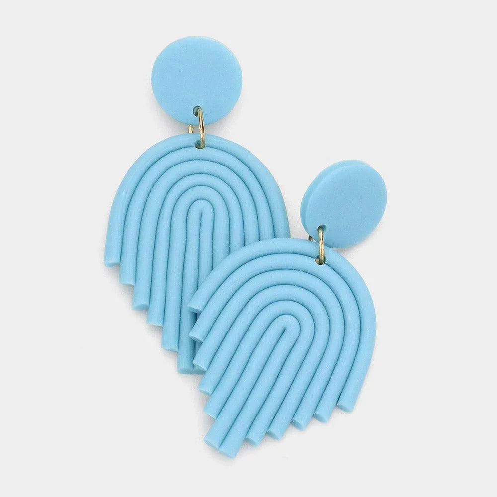Blue Curved Polymer Clay Link Dangle Earrings - Jewelry Store by Erik Rayo