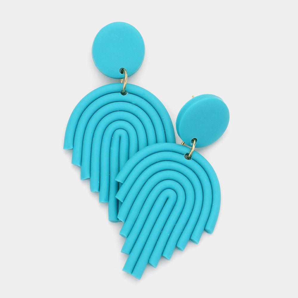 Turquoise Curved Polymer Clay Link Dangle Earrings - Jewelry Store by Erik Rayo