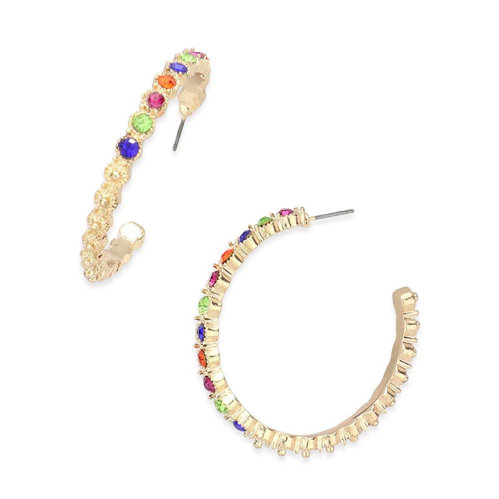 Gold Stone Embellished Half Hoop Earrings - Jewelry Store by Erik Rayo