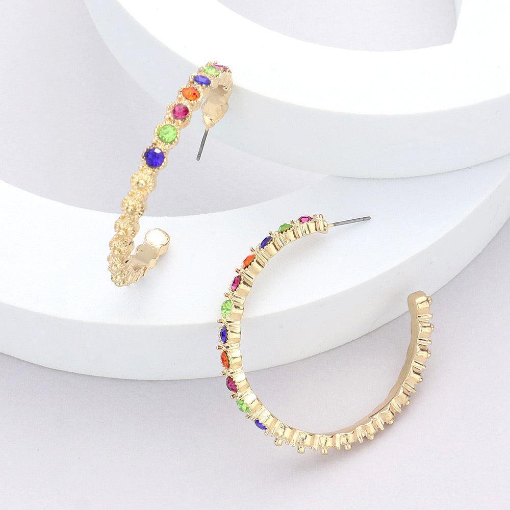Gold Stone Embellished Half Hoop Earrings - Jewelry Store by Erik Rayo