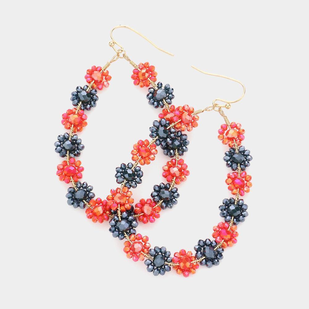 Coral Faceted Bead Cluster Floral Teardrop Earrings - Jewelry Store by Erik Rayo