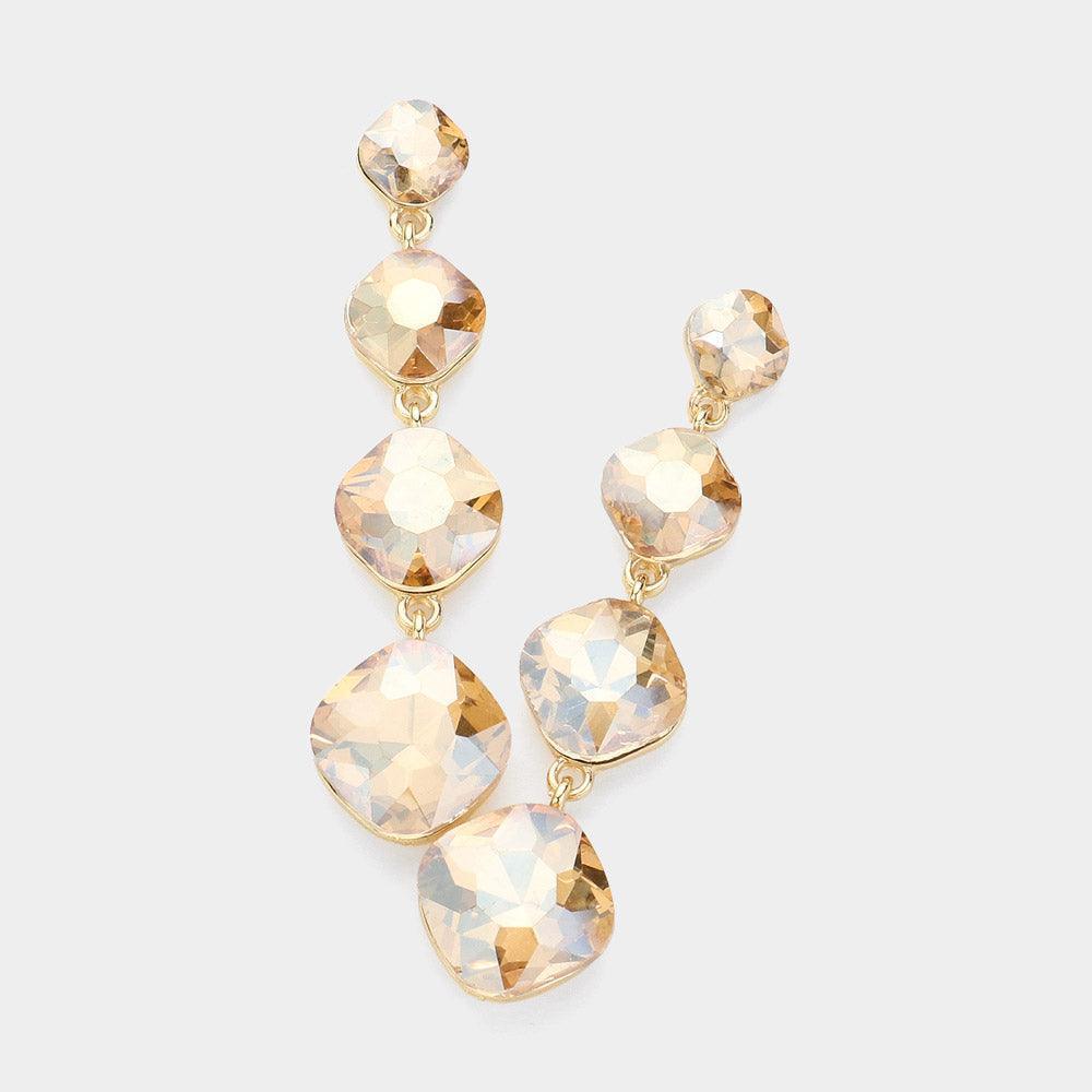 Gold Round Stone Cluster Link Dropdown Evening Earrings - Jewelry Store by Erik Rayo