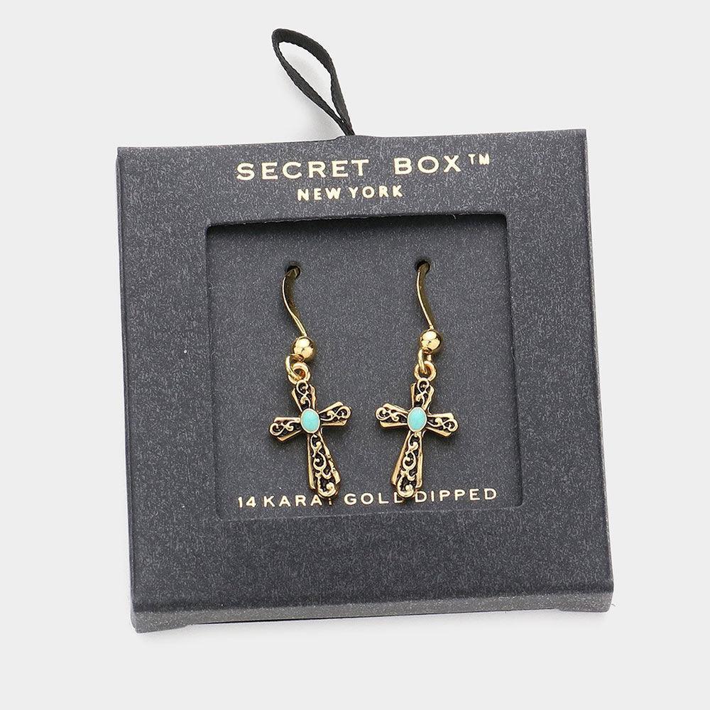 14K Gold Dipped Enamel Pointed Cross Dangle Earrings - Jewelry Store by Erik Rayo
