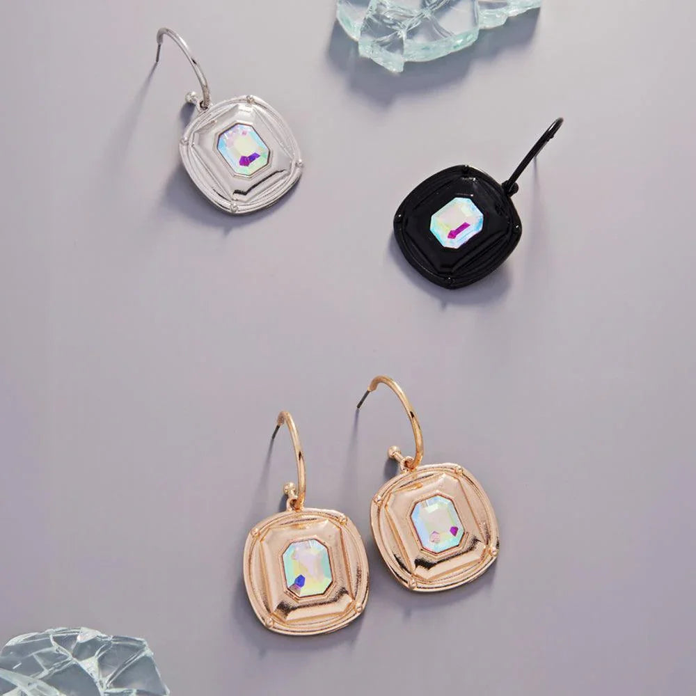 Gold Crystal Stone Square Cluster Dangle Earrings - Jewelry Store by Erik Rayo