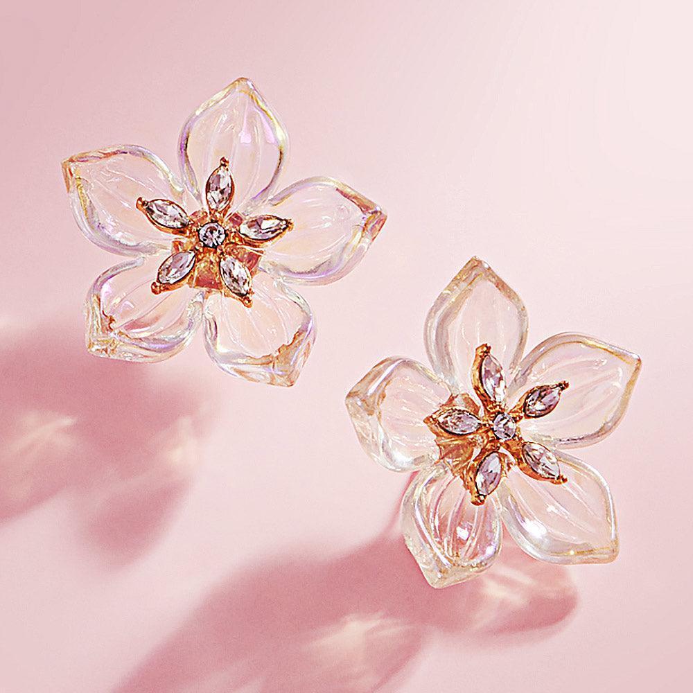 Gold Marquise Stone Cluster Pointed Transparent Petal Flower Earrings - Jewelry Store by Erik Rayo