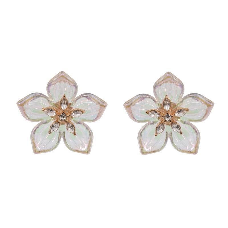 Gold Marquise Stone Cluster Pointed Transparent Petal Flower Earrings - Jewelry Store by Erik Rayo