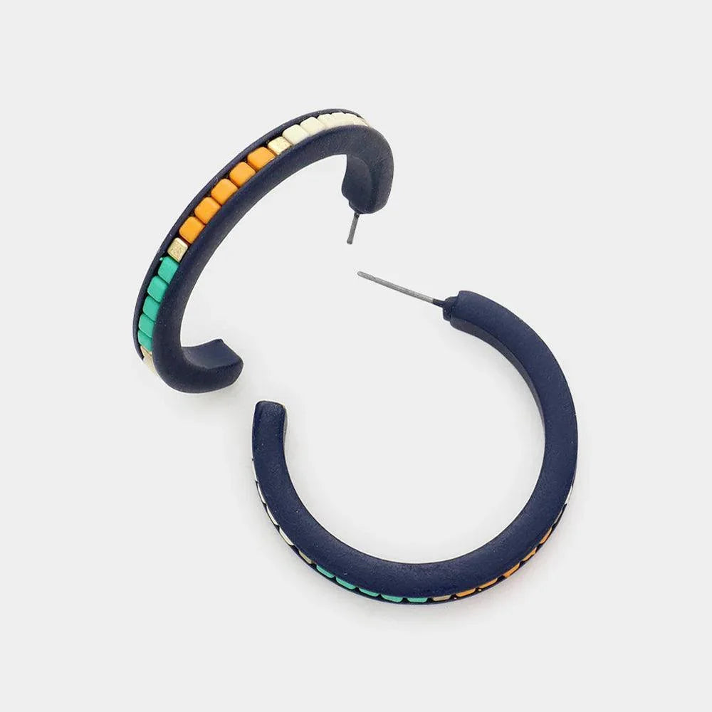 Gold Square Bead Embellished Hoop Earrings - Jewelry Store by Erik Rayo