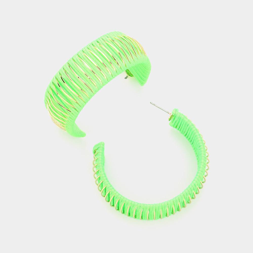Green Thread Wrapped Hoop Earrings - Jewelry Store by Erik Rayo
