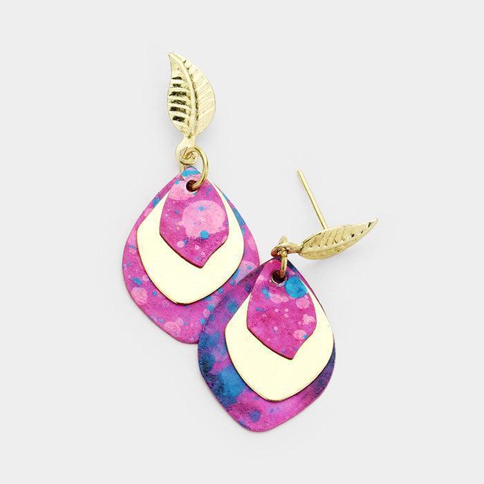 Purple Triple Paint Splash Geometric Metal Dangle Earrings - Jewelry Store by Erik Rayo