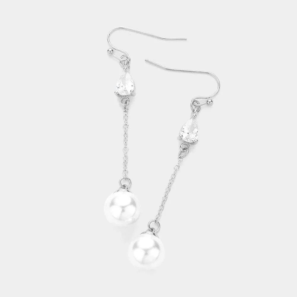 Cream Teardrop Stone Cluster Pearl Dropdown Earrings - Jewelry Store by Erik Rayo