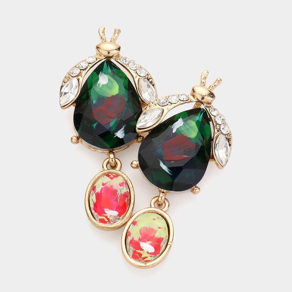 Gold Teardrop Stone Cluster Pointed Bug Oval Stone Dangle Earrings - Jewelry Store by Erik Rayo