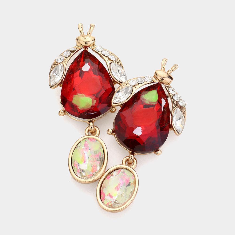 Gold Teardrop Stone Cluster Pointed Bug Oval Stone Dangle Earrings - Jewelry Store by Erik Rayo