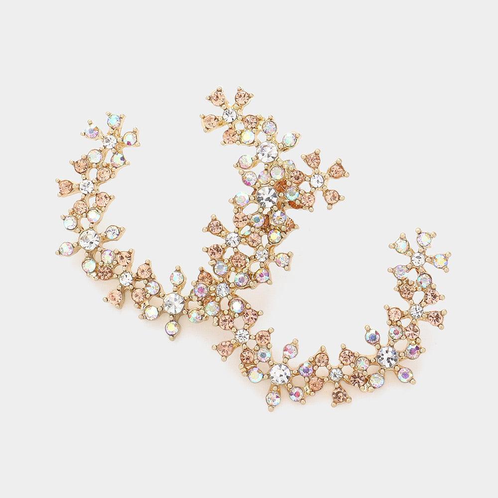 Gold Flower Stone Cluster Wretch Earrings - Jewelry Store by Erik Rayo