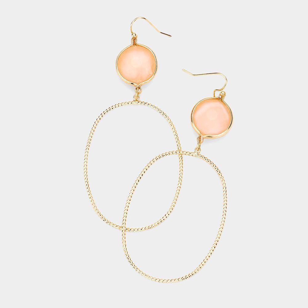 Peach Round Bead Accented Open Metal Oval Link Dangle Earrings - Jewelry Store by Erik Rayo