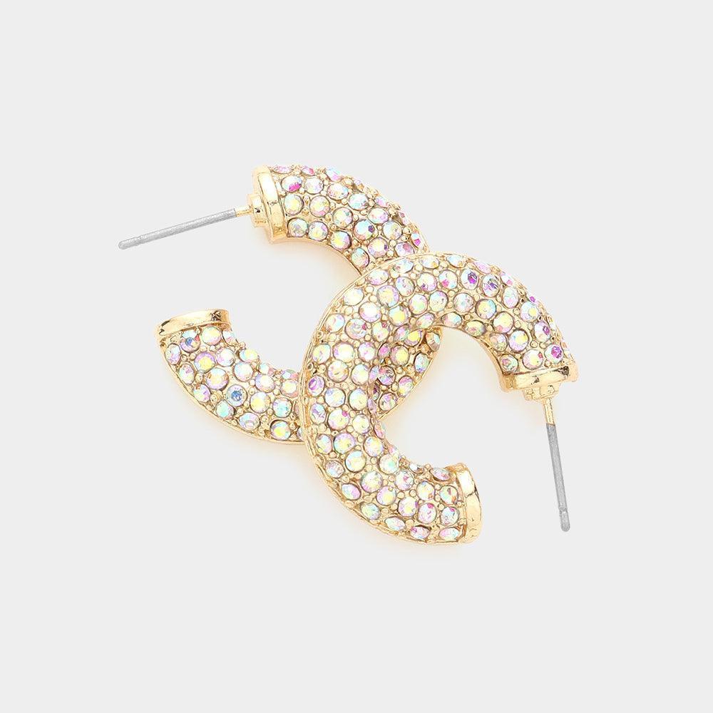 Gold Stone Embellished Hoop Earrings - Jewelry Store by Erik Rayo