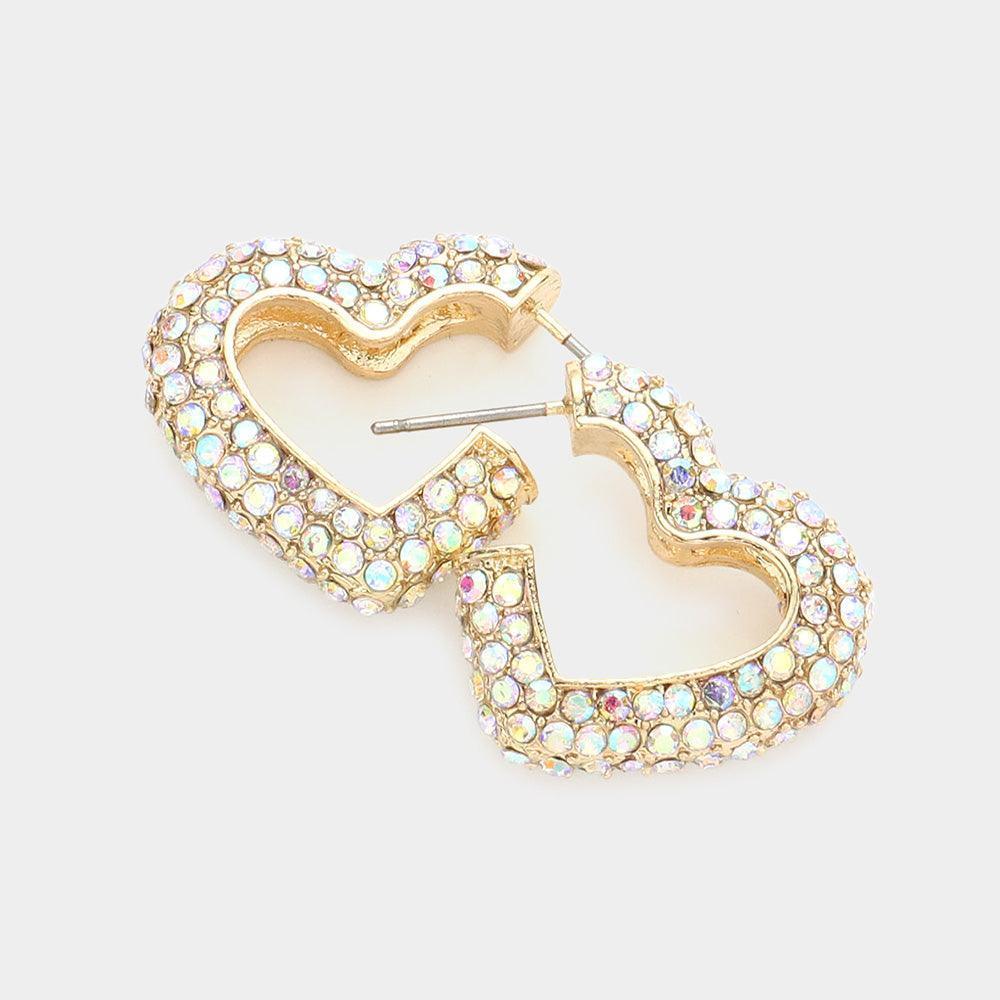 Gold Rhinestone Embellished Metal Heart Hoop Earrings - Jewelry Store by Erik Rayo