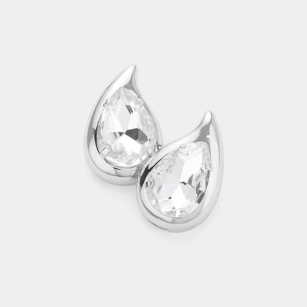 Clear Teardrop Stone Cluster Stud Earrings - Jewelry Store by Erik Rayo