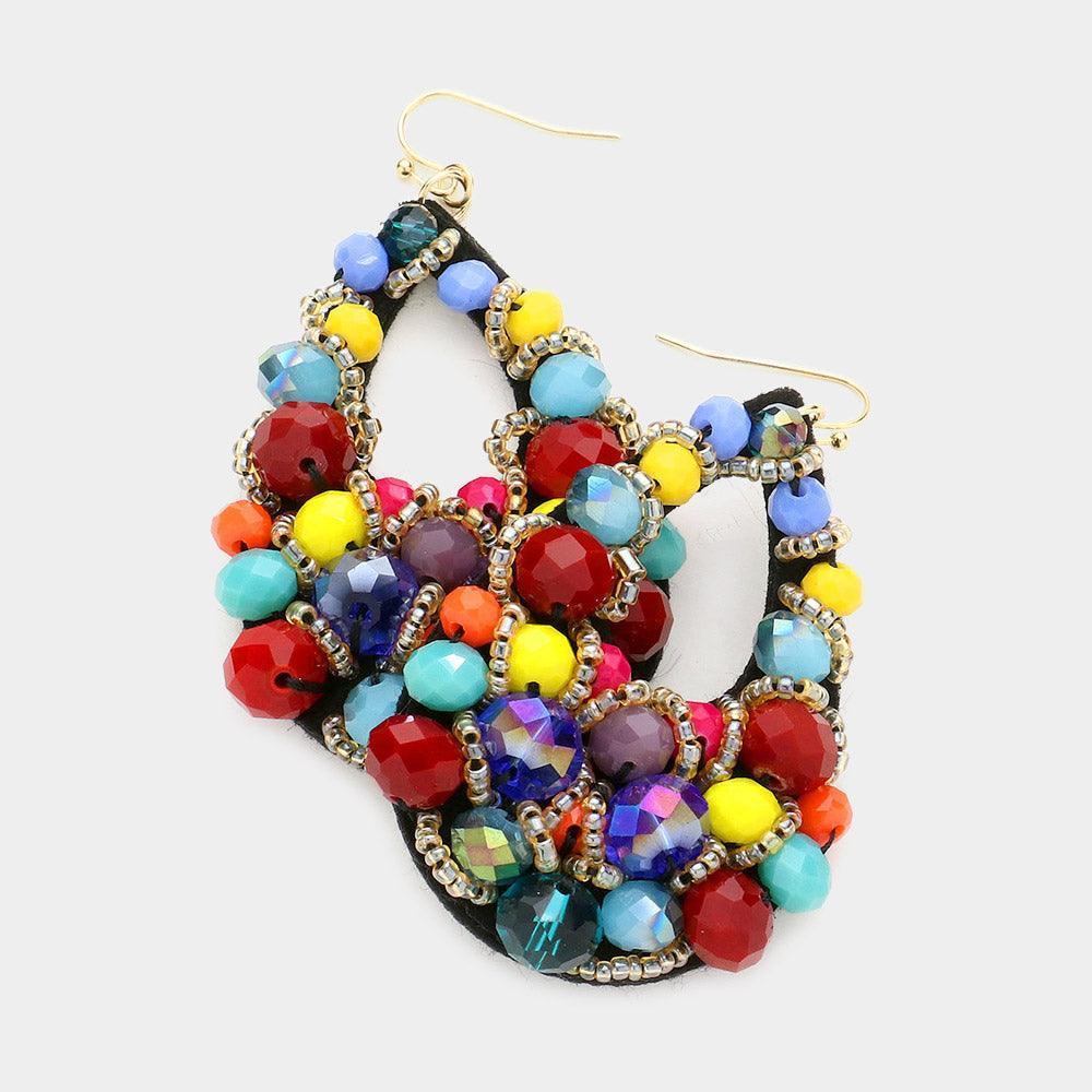 Faceted Beaded Cluster Teardrop Dangle Earrings - Jewelry Store by Erik Rayo