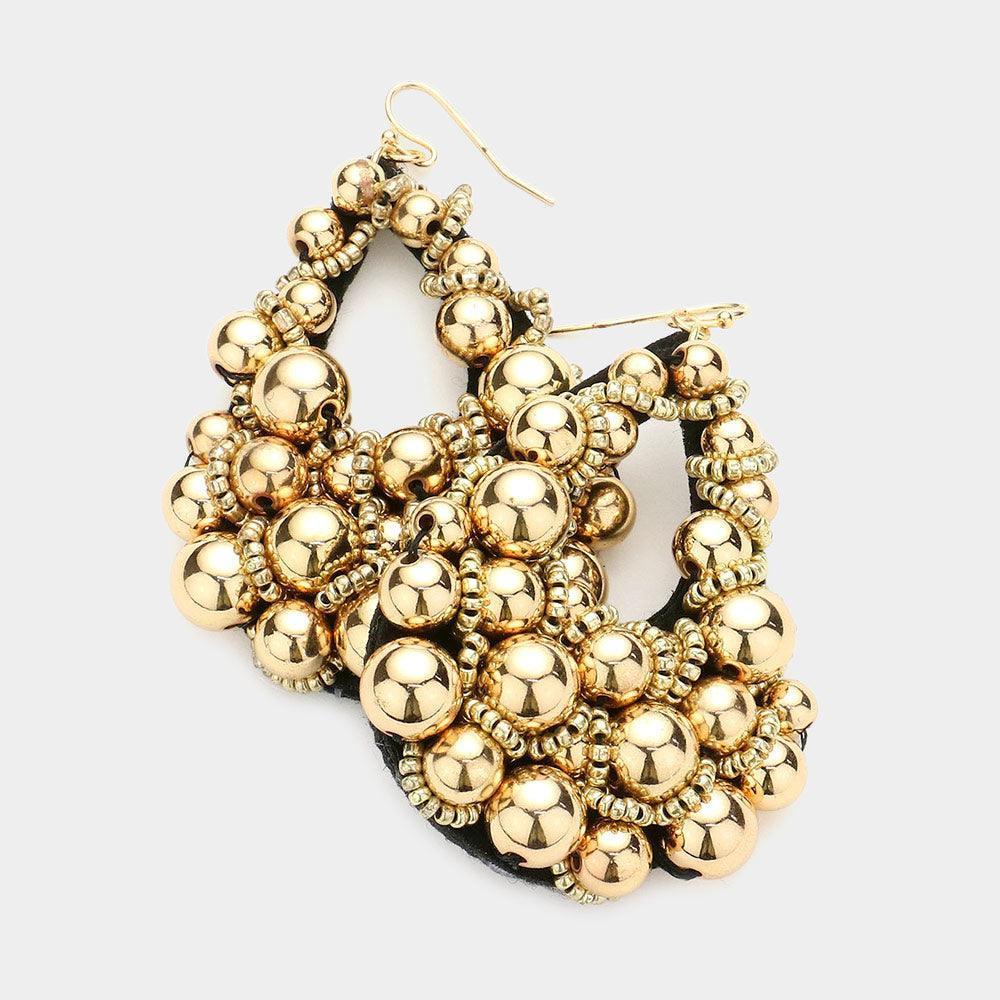 Gold Metal Ball Cluster Teardrop Dangle Earrings - Jewelry Store by Erik Rayo