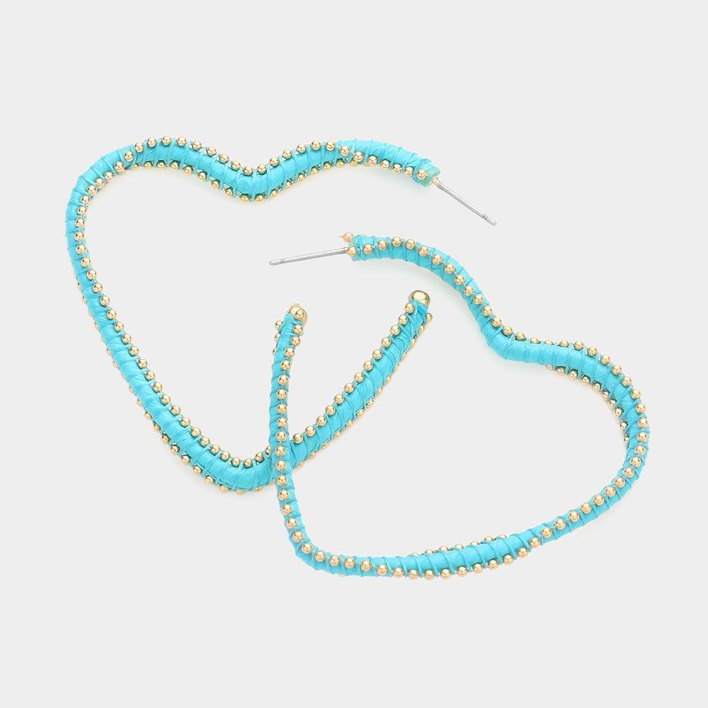 Turquoise Metal Ball Trimmed Heart Hoop Earrings - Jewelry Store by Erik Rayo