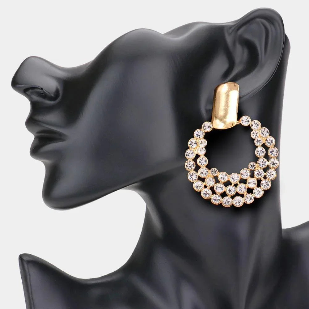 Gold Rhinestone Cluster Open Circle Earrings - Jewelry Store by Erik Rayo