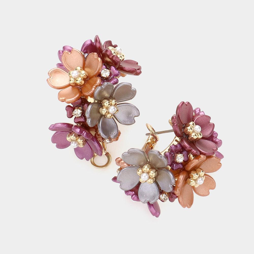Flower Cluster Half Hoop Earrings - Jewelry Store by Erik Rayo