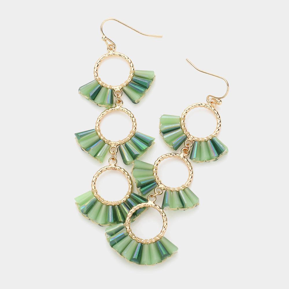 Green Beaded Triple Hoop Dropdown Dangle Earrings - Jewelry Store by Erik Rayo