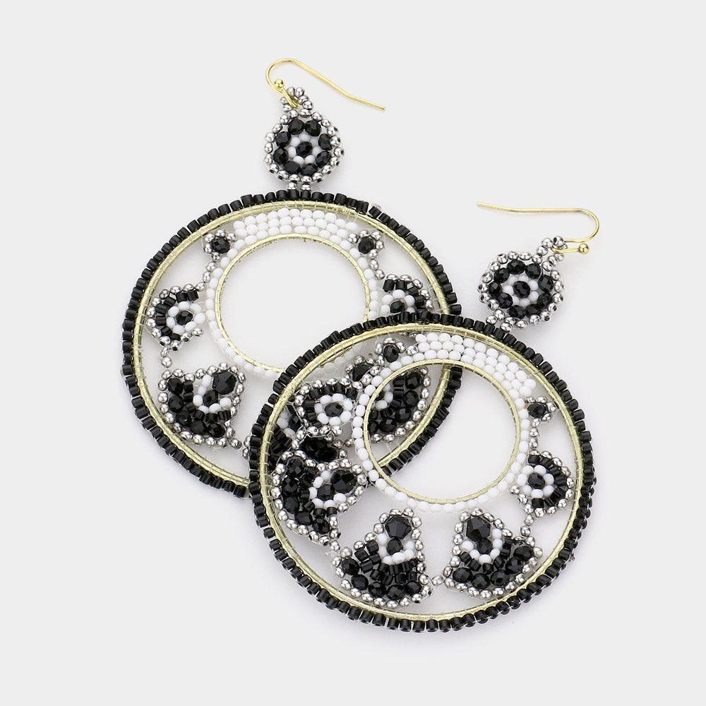 Black Boho Wrapped Beaded Dangle Earrings - Jewelry Store by Erik Rayo