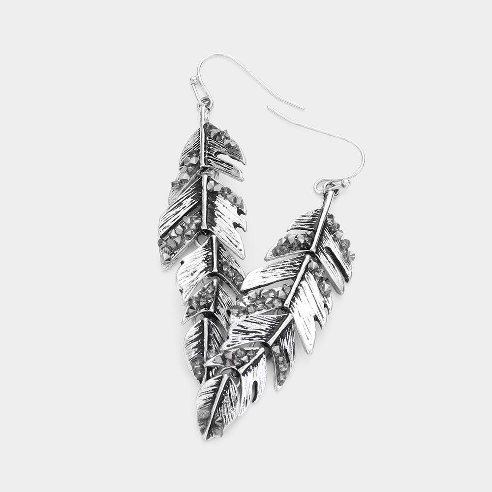 Silver Stone Cluster Leaf Dangle Earrings - Jewelry Store by Erik Rayo