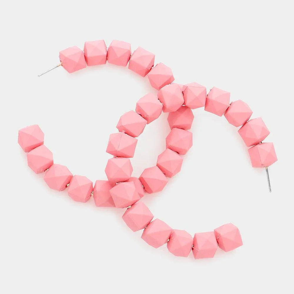 Pink Colored Faceted Ball 2.6 Inch Hoop Earrings - Jewelry Store by Erik Rayo