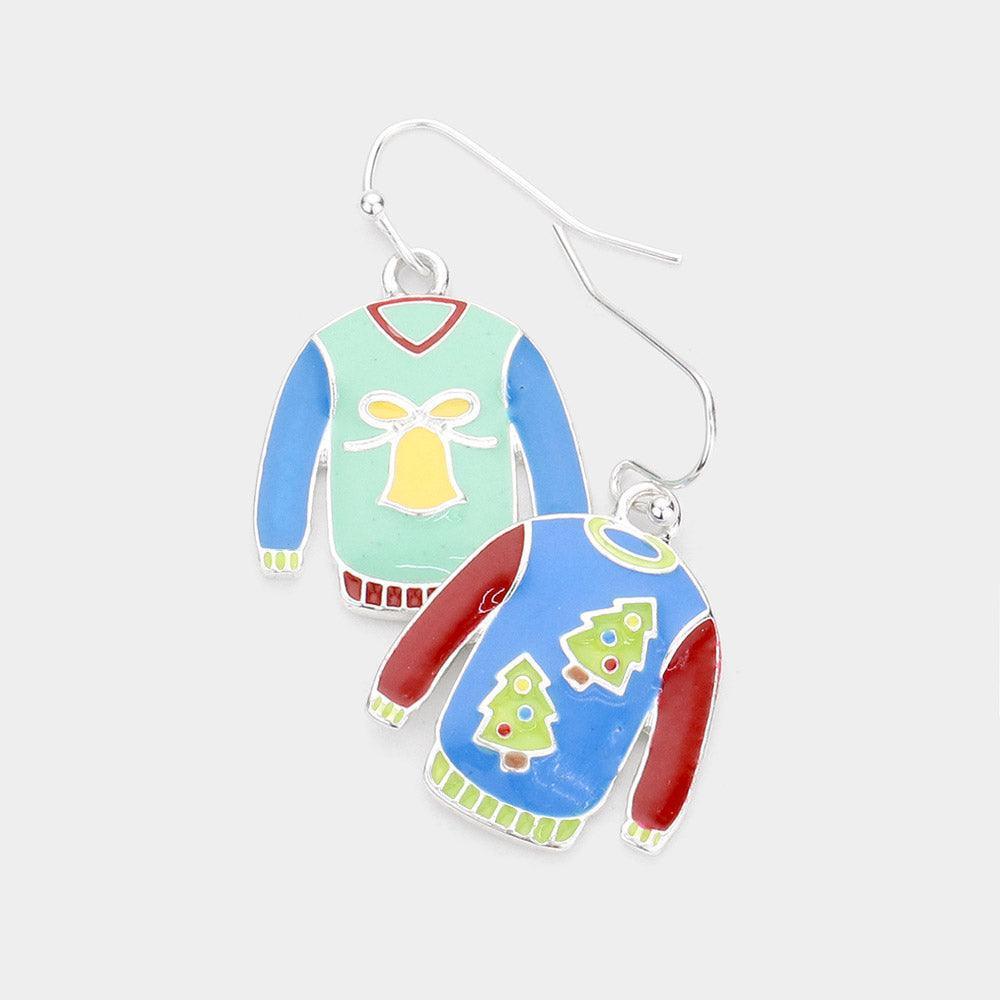Enamel Christmas Sweater Dangle Earrings - Jewelry Store by Erik Rayo