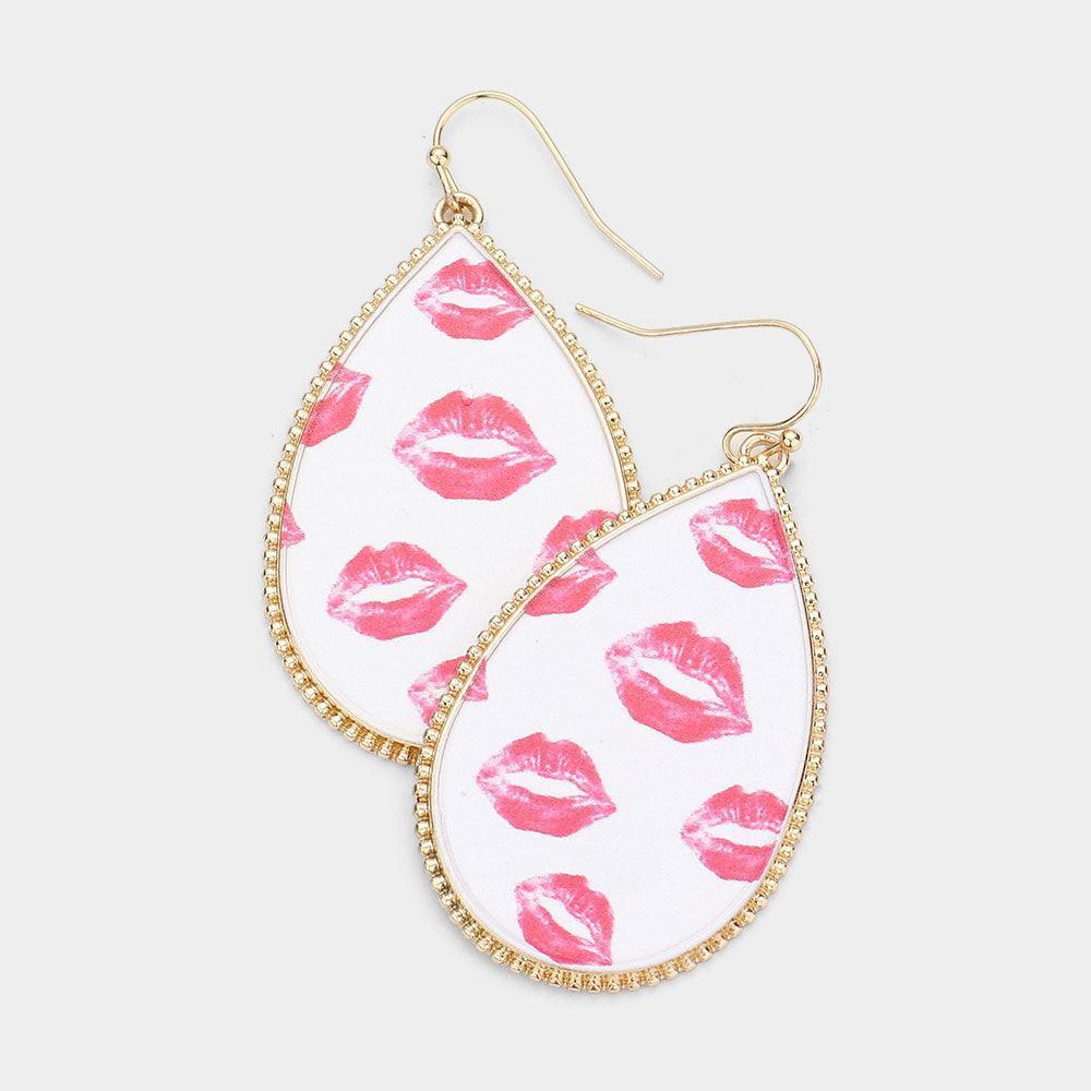 Gold Lip Patterned Teardrop Dangle Earrings - Jewelry Store by Erik Rayo